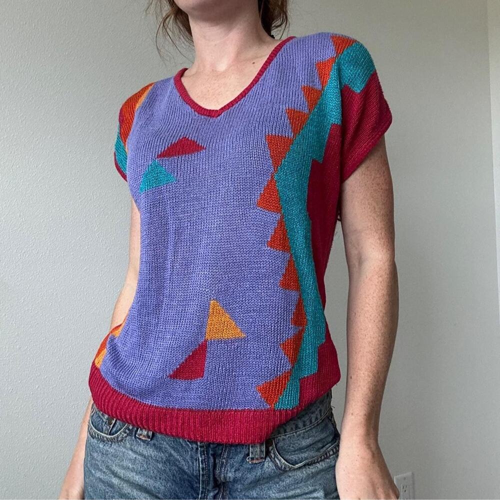 Vintage jeanne pierre geometric linen knit top